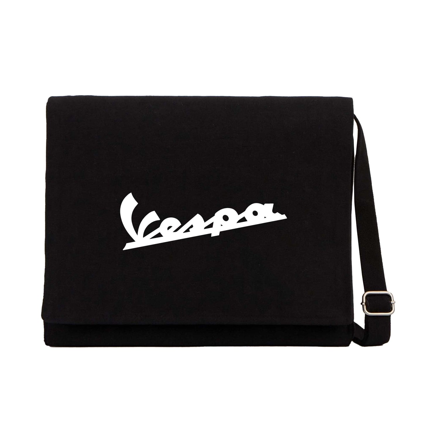 Vespa Logo 3 Siyah Kanvas Postacı Çantası
