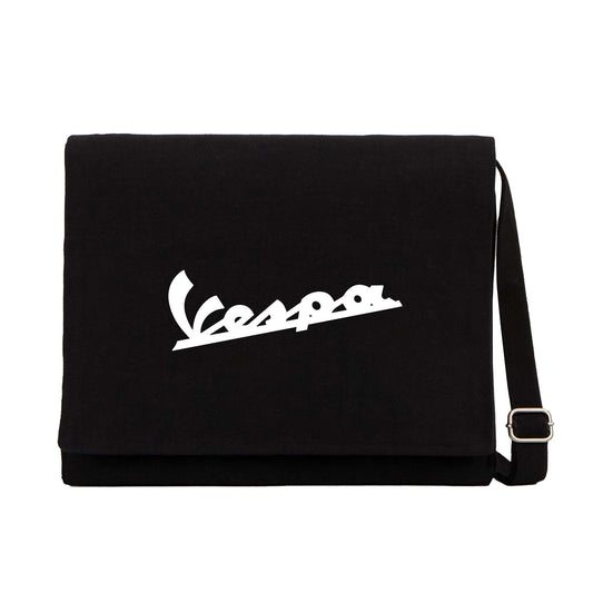 Vespa Logo 3 Siyah Kanvas Postacı Çantası