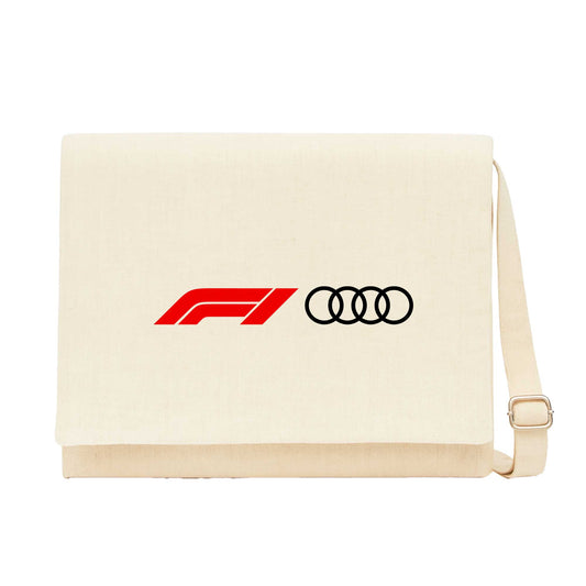 F1 Audi Logo Krem Kanvas Postacı Çantası