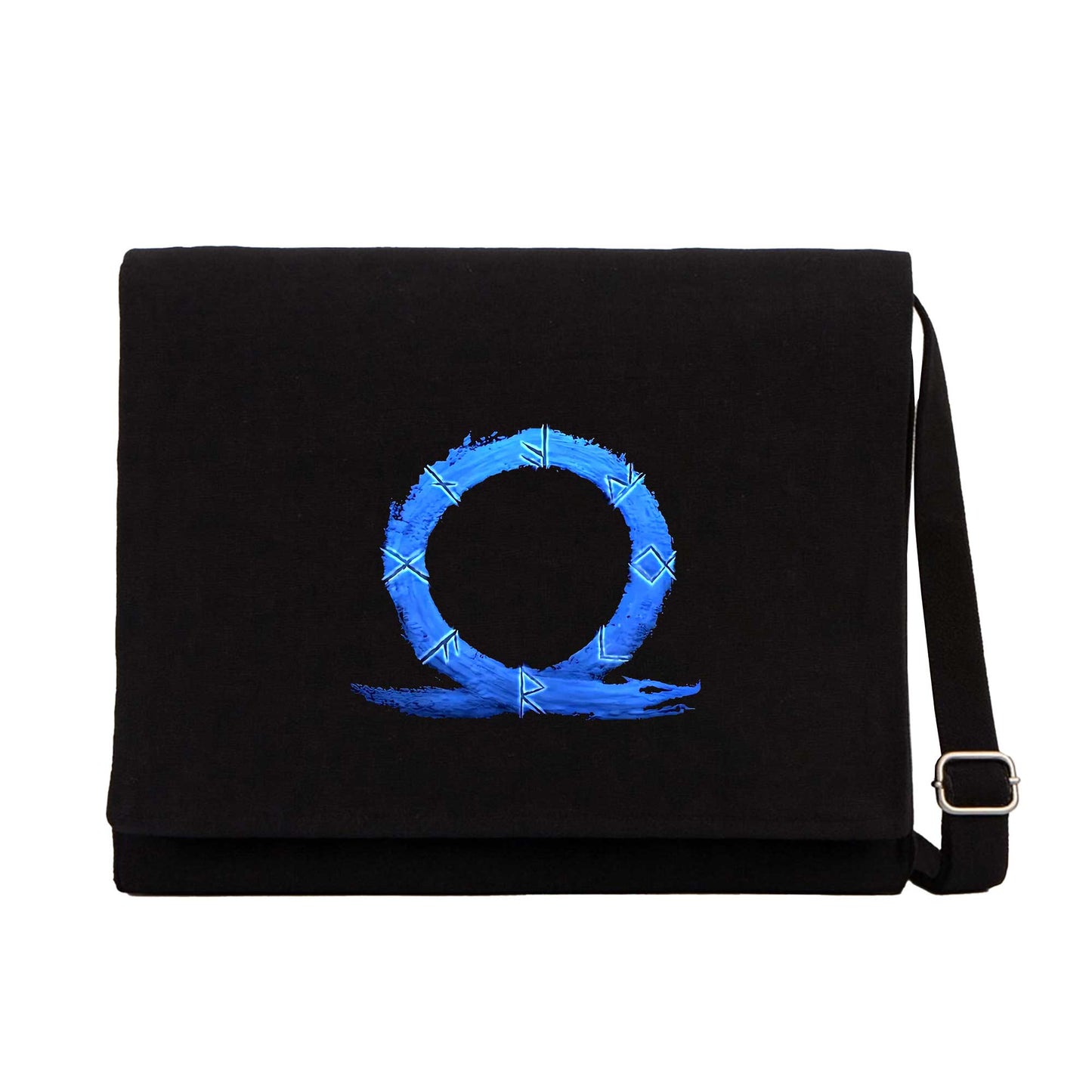 God Of War Ragnarok Blue Logo Siyah Kanvas Postacı Çantası