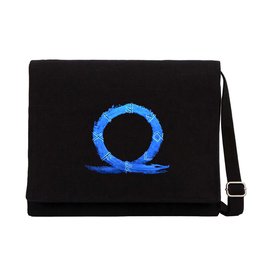 God Of War Ragnarok Blue Logo Siyah Kanvas Postacı Çantası