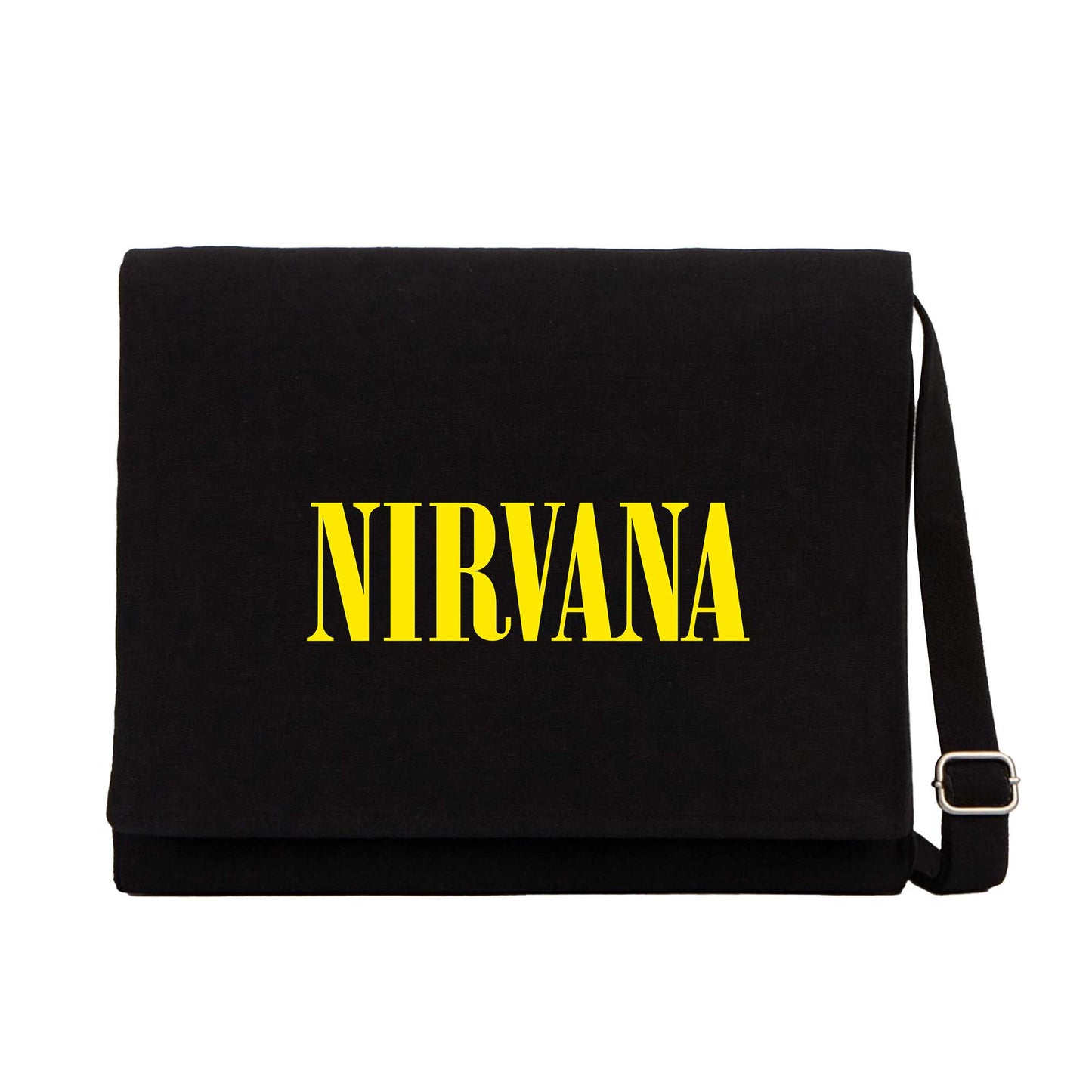 Nirvana Yazı Sarı Siyah Kanvas Postacı Çantası