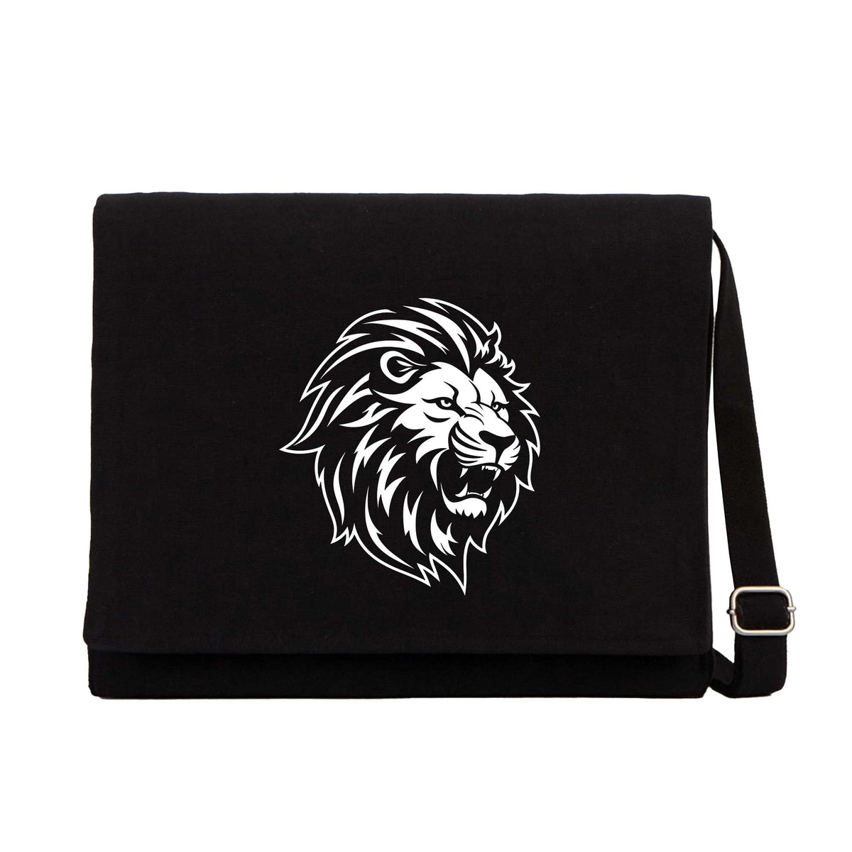 Black and White Lion Siyah Kanvas Postacı Çantası