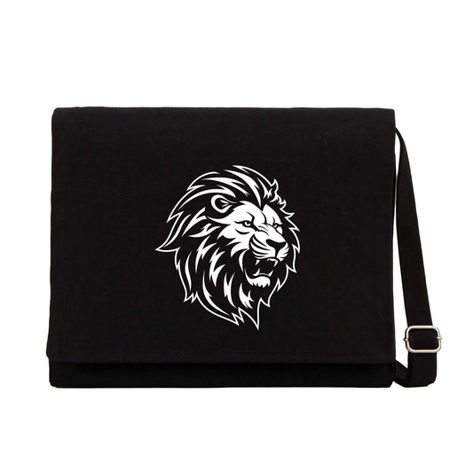 Black and White Lion Siyah Kanvas Postacı Çantası