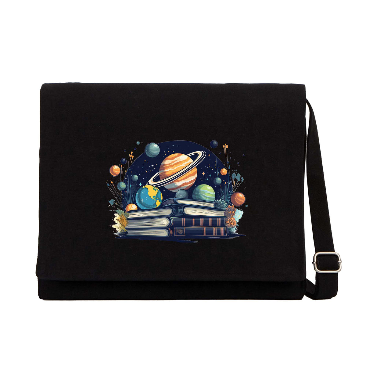 Book Planets Siyah Kanvas Postacı Çantası