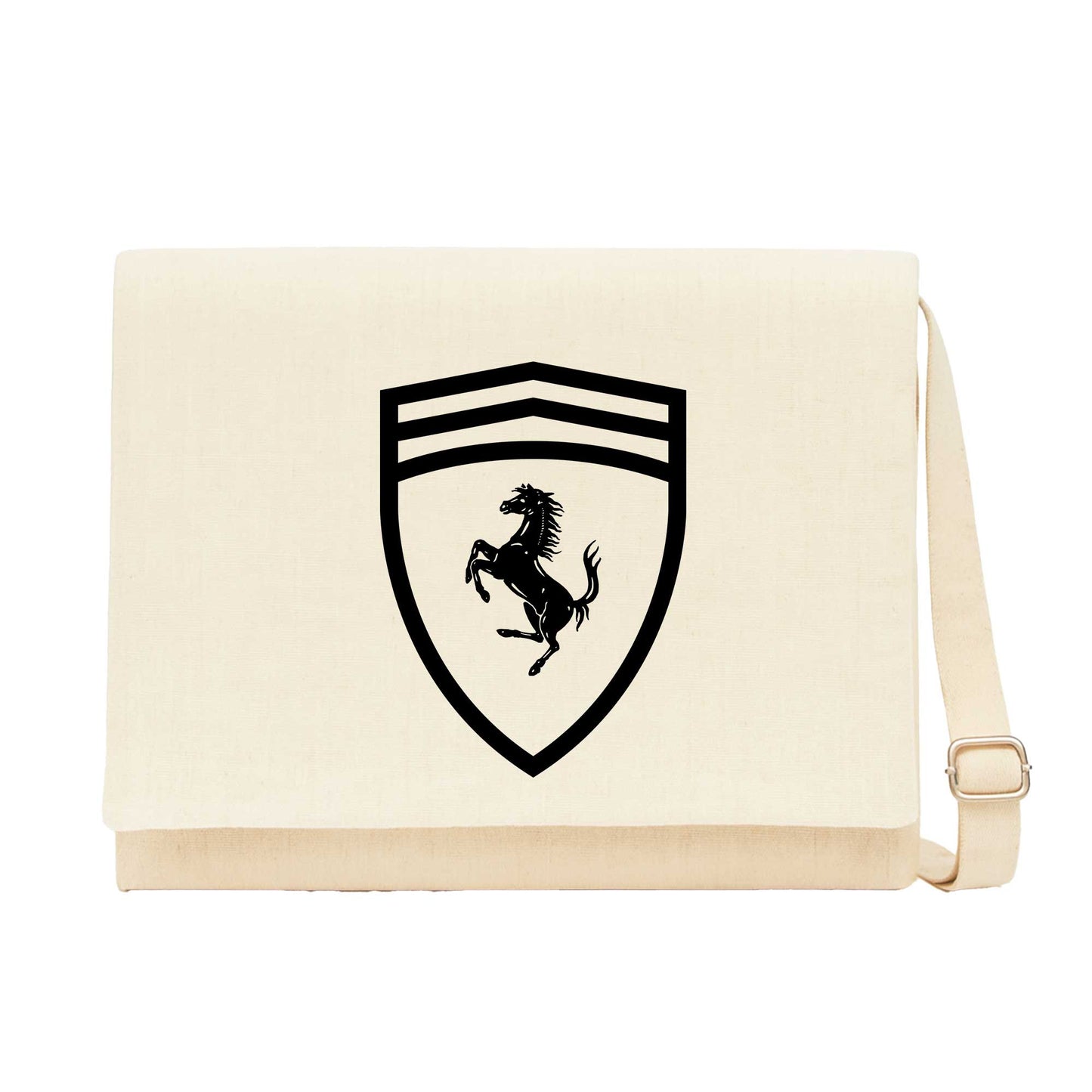 Ferrari Logo Horse Krem Kanvas Postacı Çantası