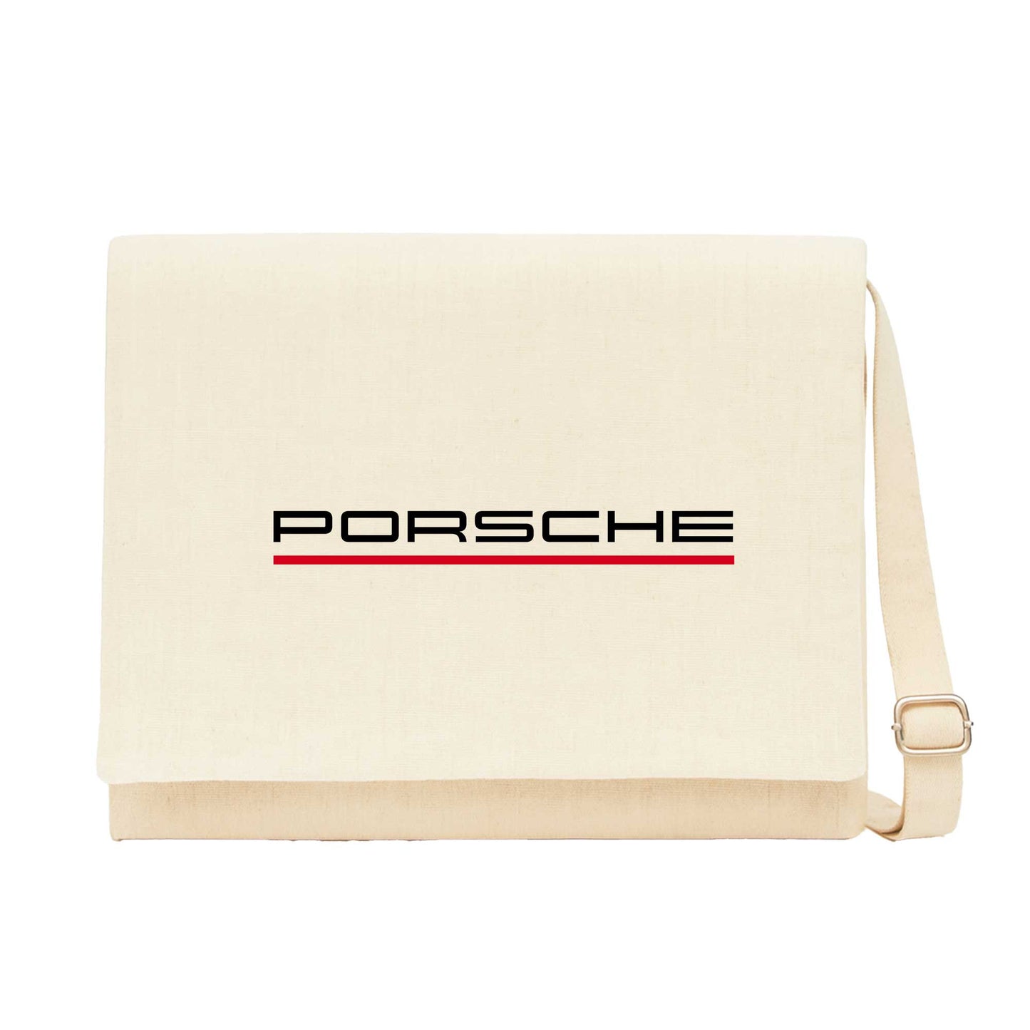 Porsche Text Red Krem Kanvas Postacı Çantası