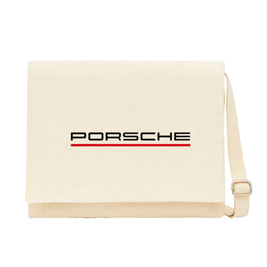 Porsche Text Red Krem Kanvas Postacı Çantası