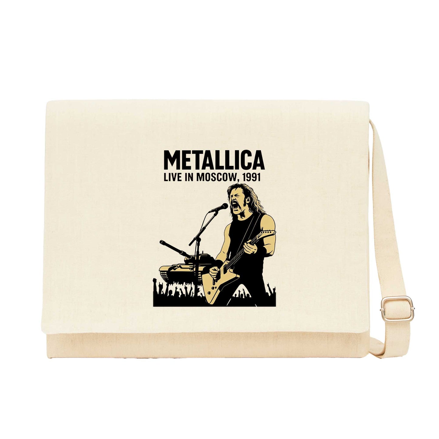 Metallica Live İn Moscow Krem Kanvas Postacı Çantası