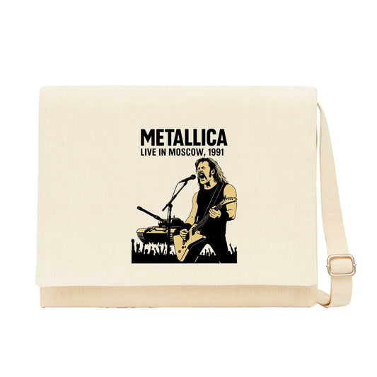 Metallica Live İn Moscow Krem Kanvas Postacı Çantası
