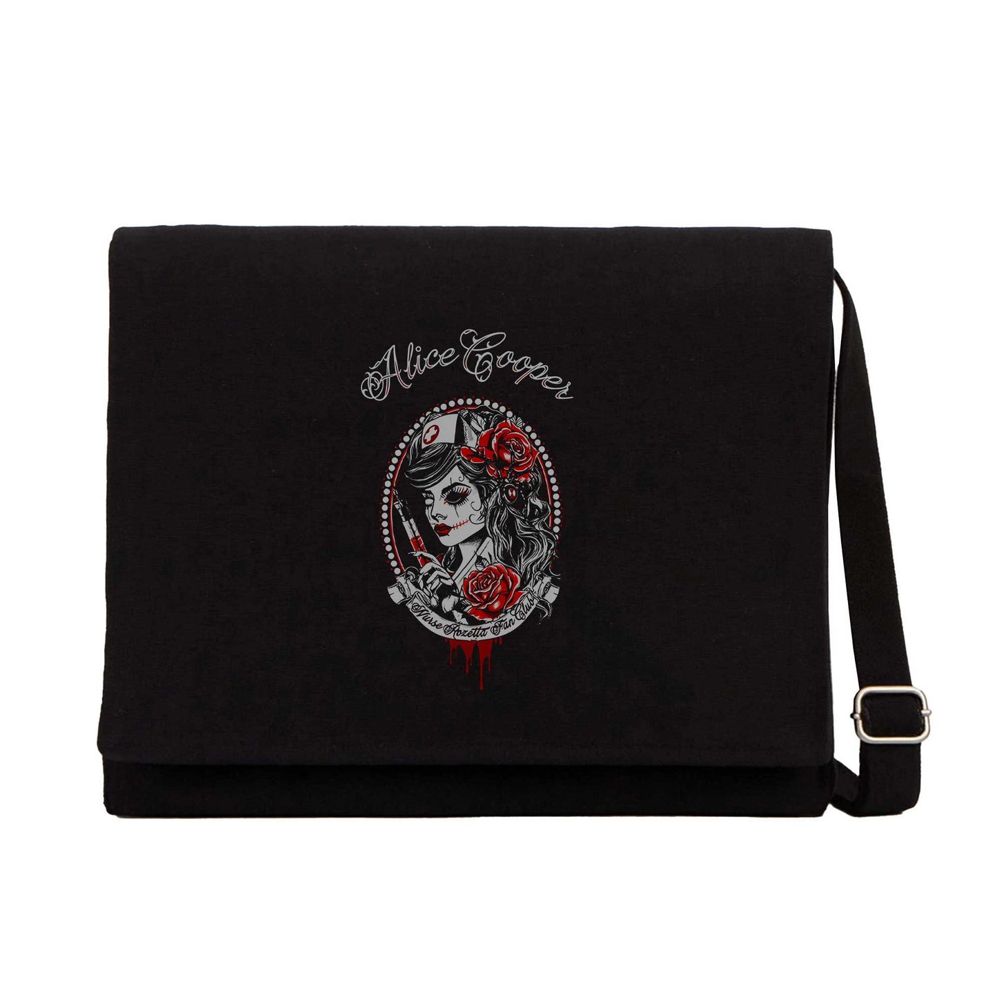 Alice Cooper Nurse Rozetta Fan Club Siyah Kanvas Postacı Çantası
