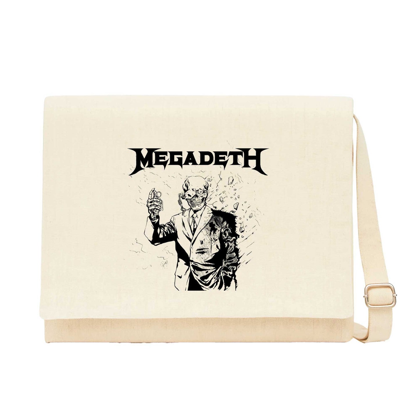 Megadeth Vic Rattlehead Portre Krem Kanvas Postacı Çantası