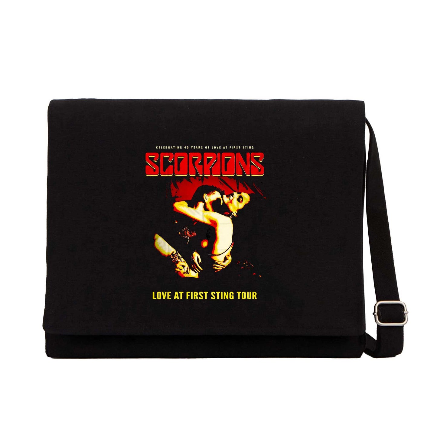 Scorpions Love At First Sting Siyah Kanvas Postacı Çantası
