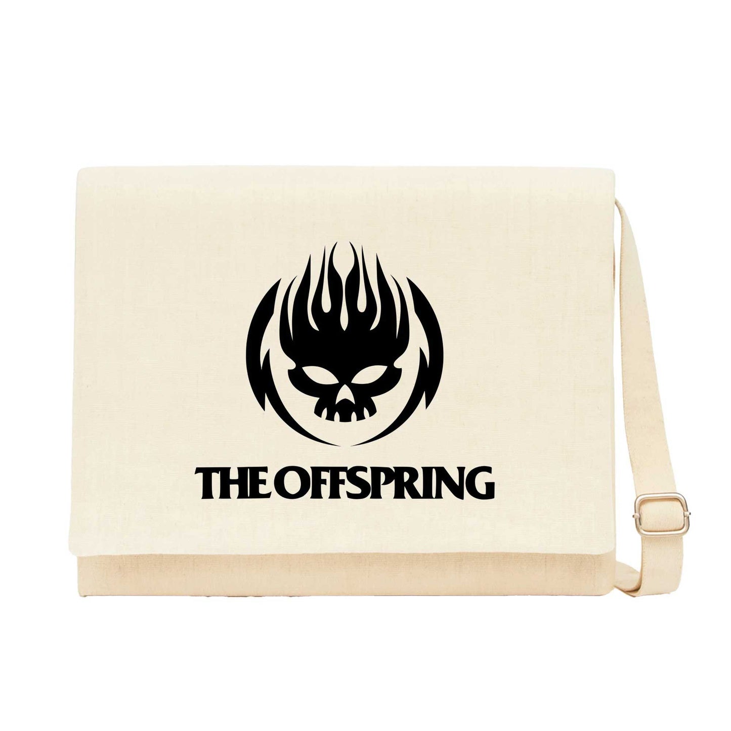 The Offspring Logo Skull Text Krem Kanvas Postacı Çantası