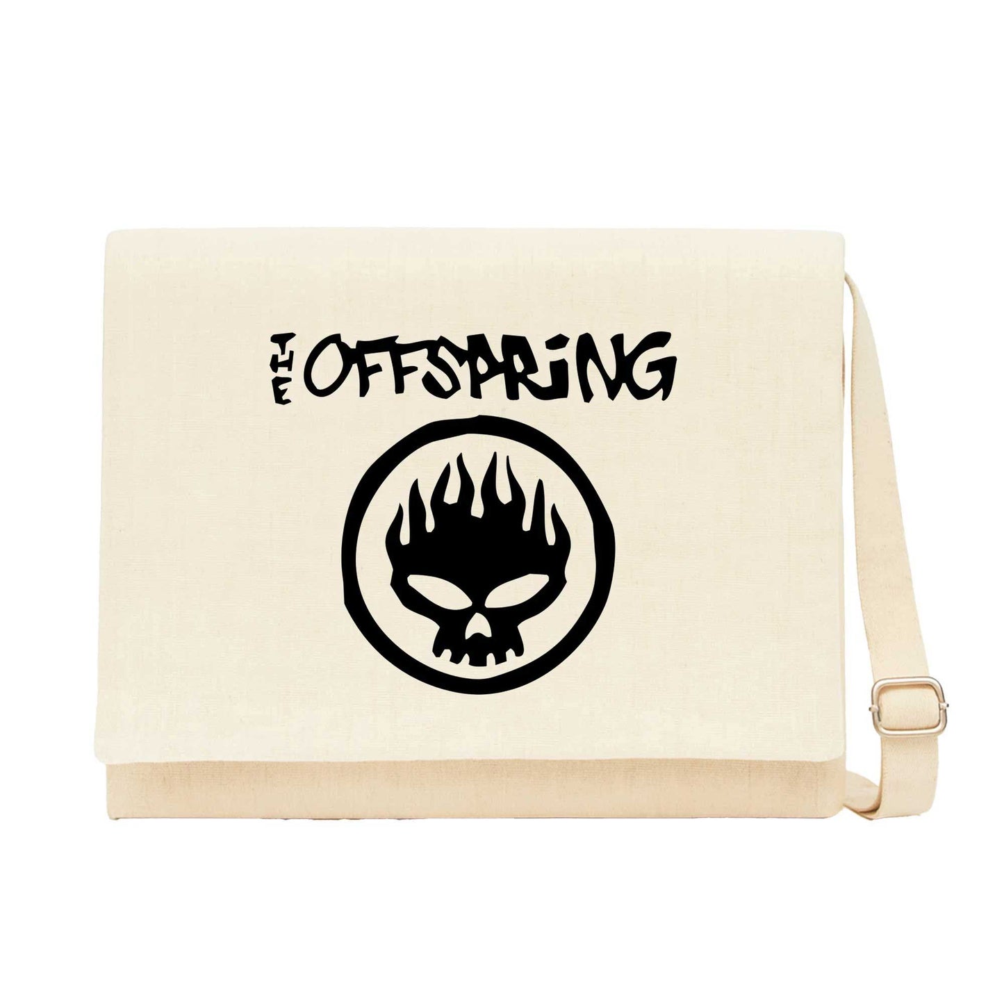 The Offspring Logo Text Skull Krem Kanvas Postacı Çantası