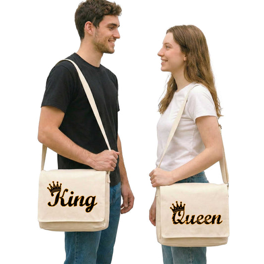 King Queen 1 Sevgili Çift Postacı Çantası Kanvas