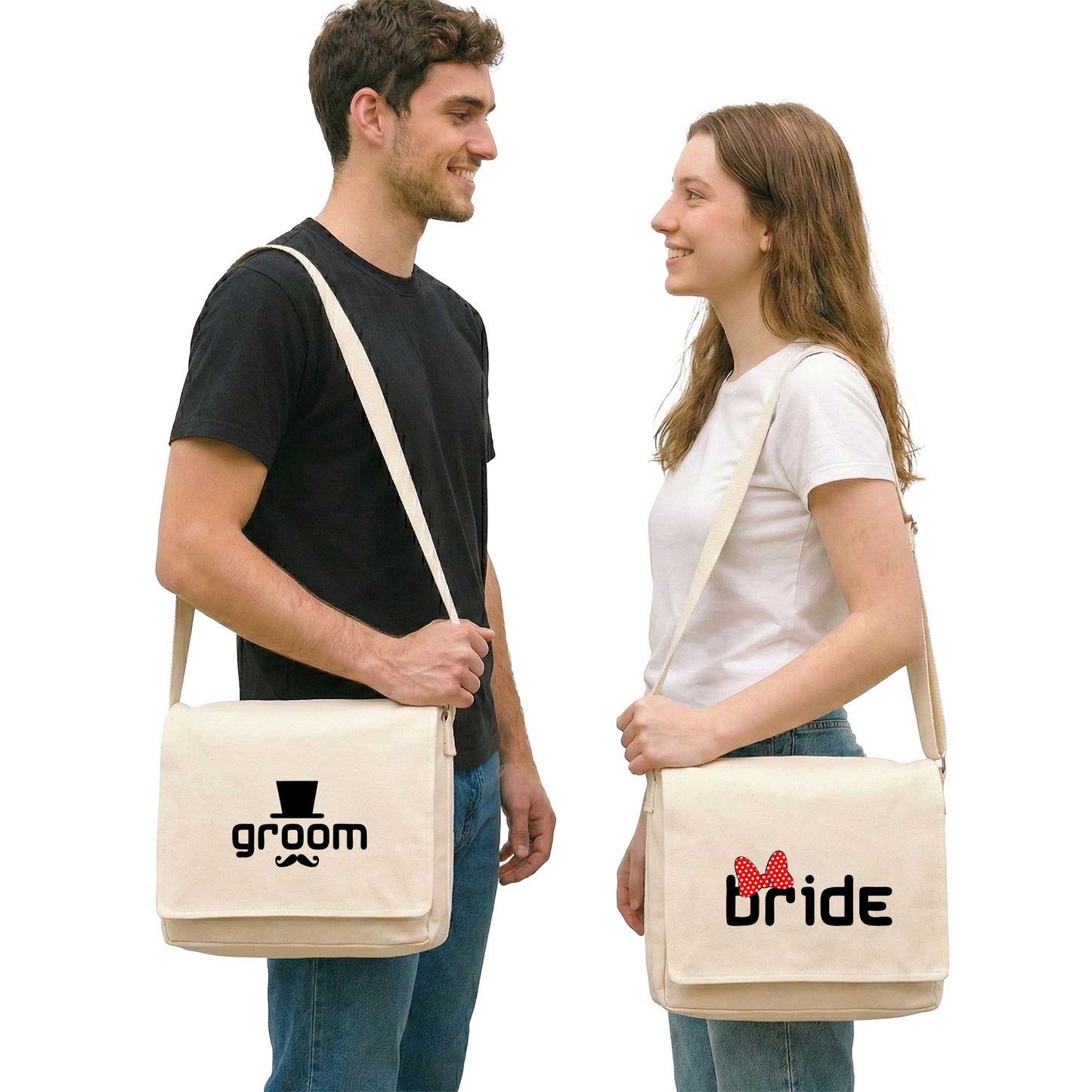 Groom Bridge Sevgili Çift Postacı Çantası Kanvas