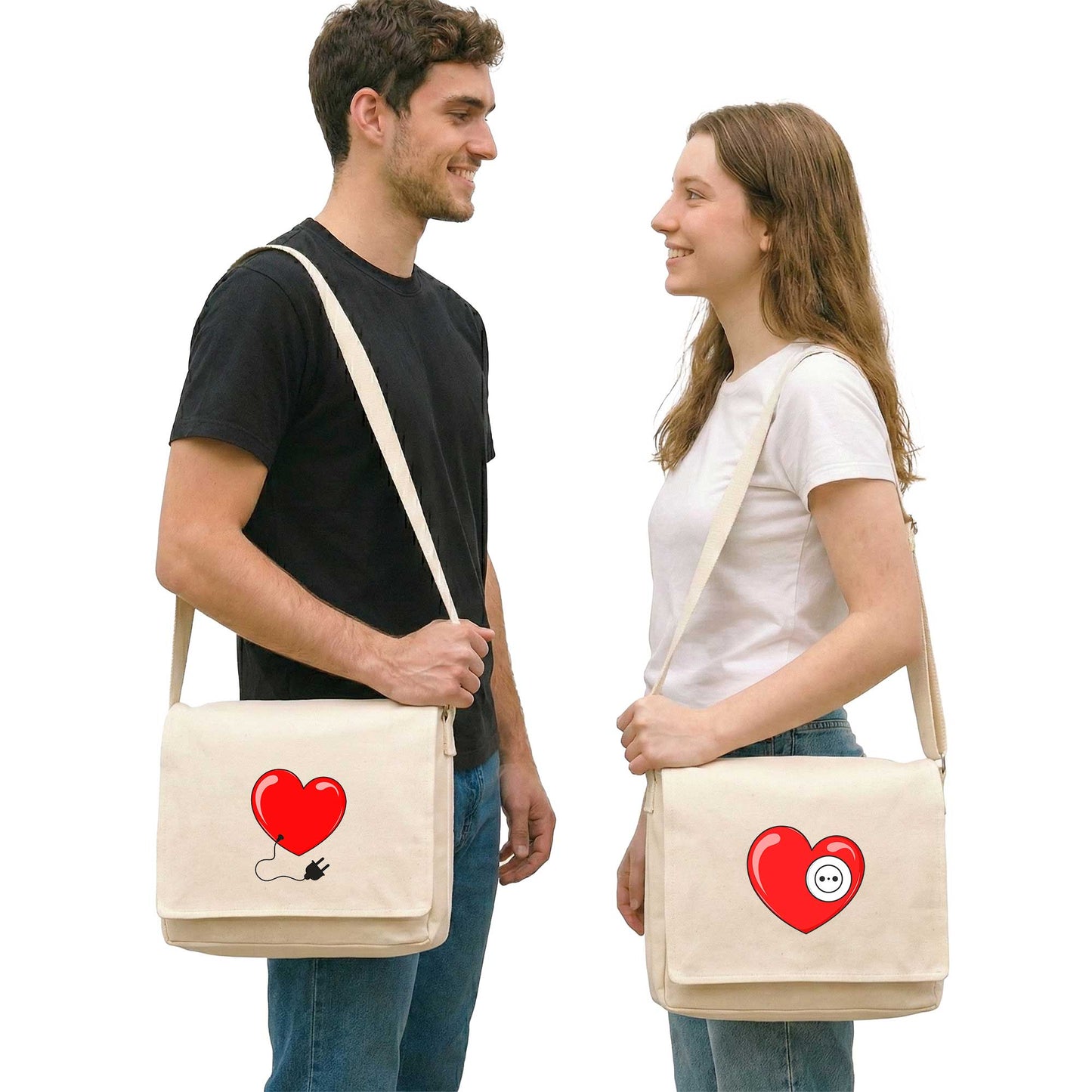 Kalpli Fiş Priz Sevgili Çift Postacı Çantası Kanvas