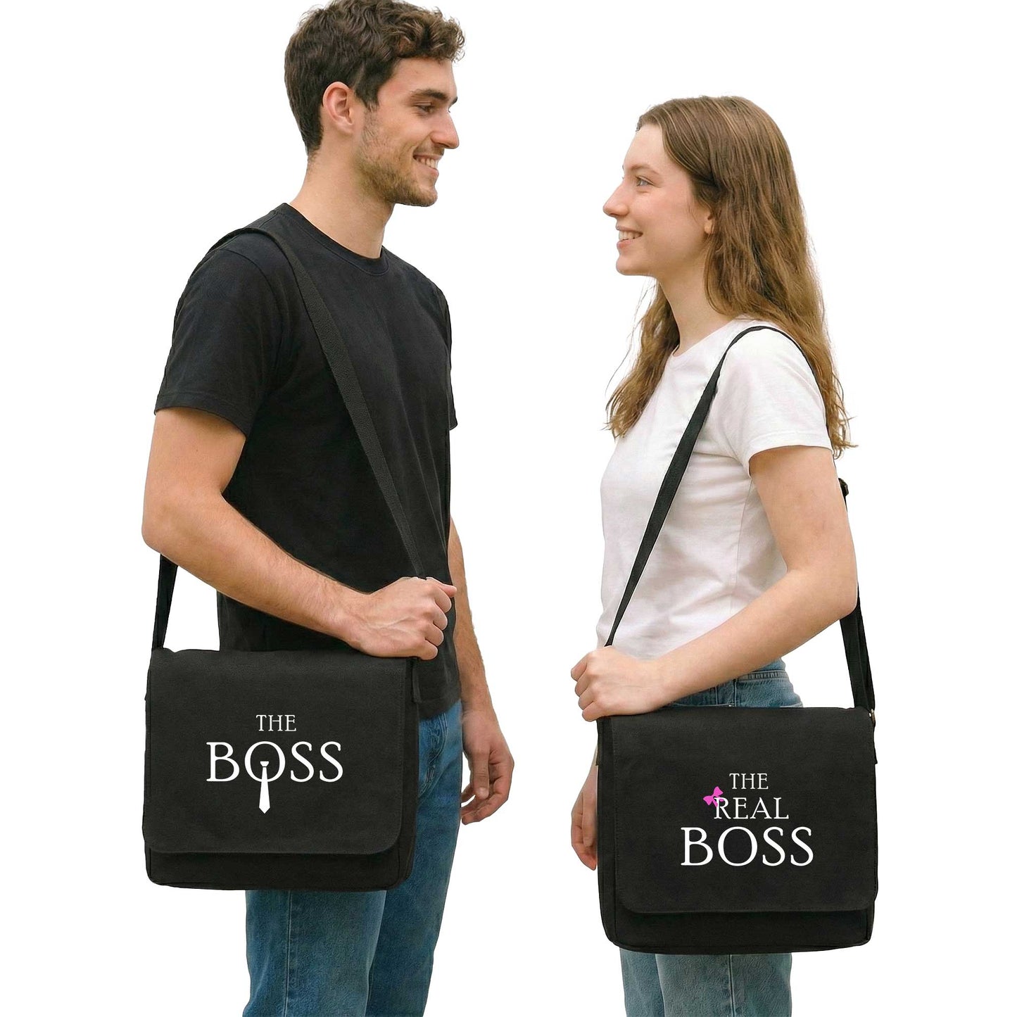 The Boss - Patron Sevgili Çift Postacı Çantası Kanvas