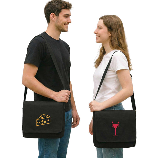 Cheese and Wine Sevgili Çift Postacı Çantası Kanvas