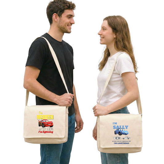 Şimşek Mcqueen and Sally Sevgili Çift Postacı Çantası Kanvas