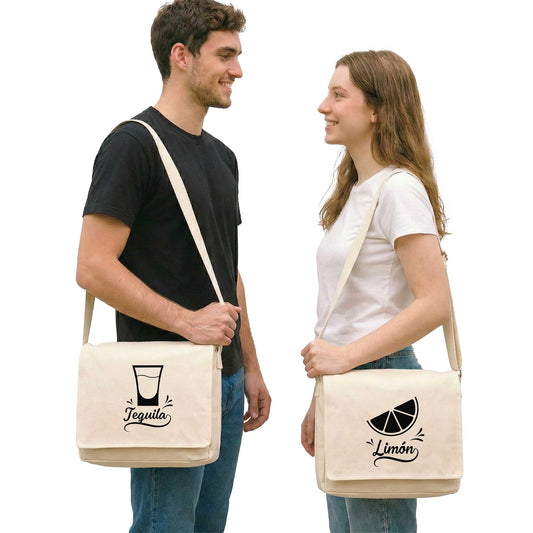 Tekilla and Limon Sevgili Çift Postacı Çantası Kanvas