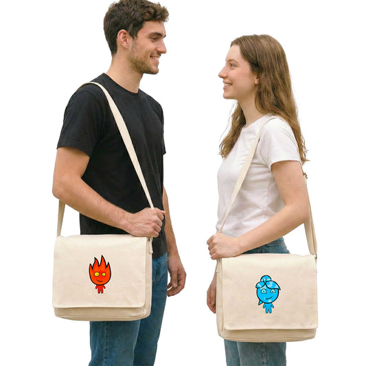 Ateş ve Su Sevgili Çift Postacı Çantası Kanvas