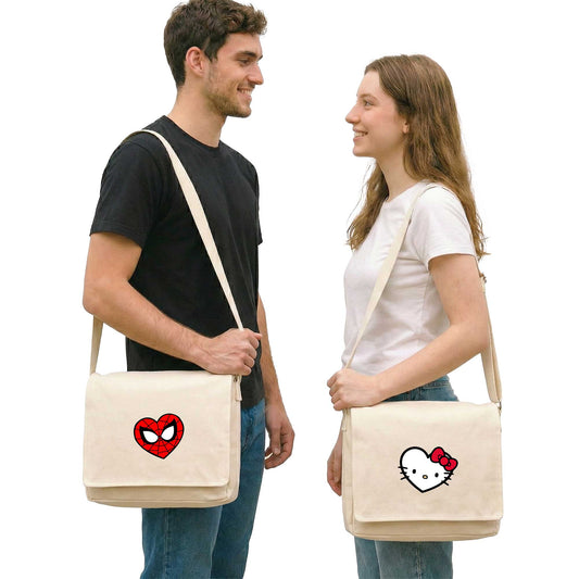 Spiderman Hello Kitty Sevgili Çift Postacı Çantası Kanvas