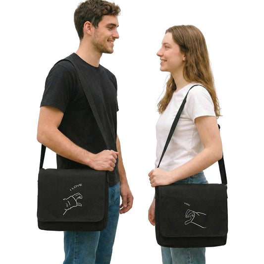 I Love You Kalp Sevgili Çift Postacı Çantası Kanvas