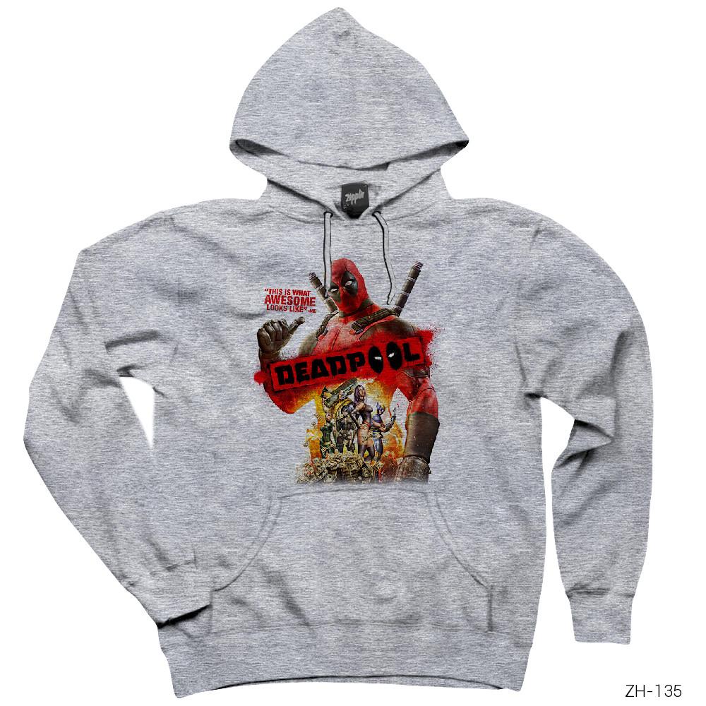 Deadpool This is What Awesome Gri Kapşonlu Sweatshirt Hoodie