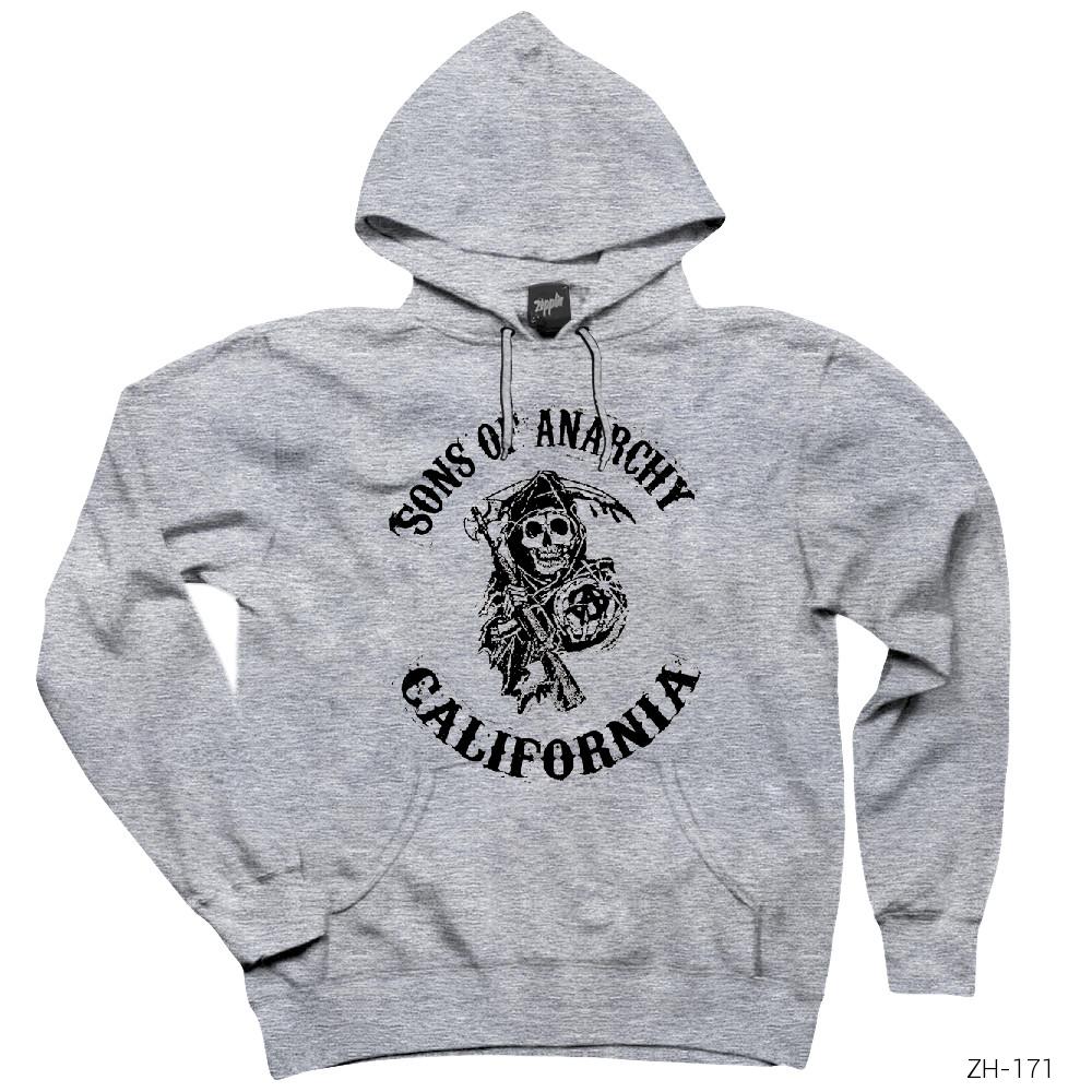 Sons Of Anarchy California Gri Kapşonlu Sweatshirt Hoodie