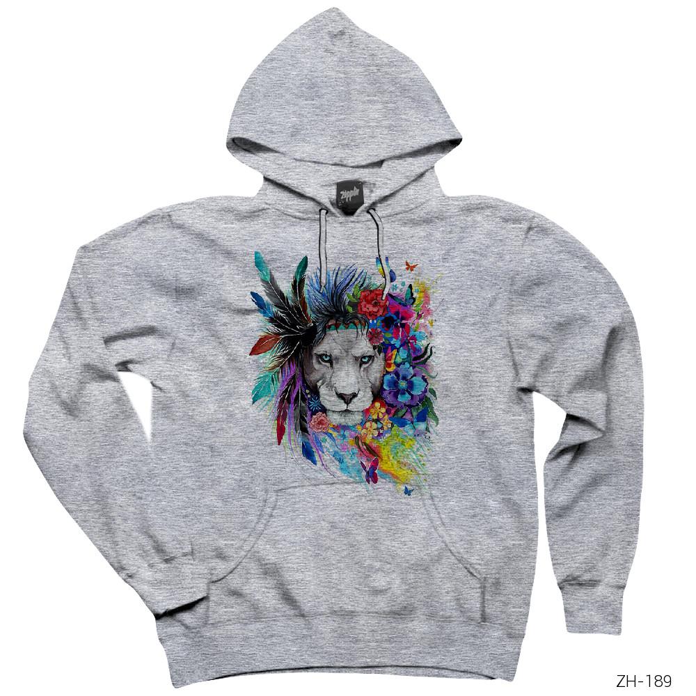 Lion Colour Gri Kapşonlu Sweatshirt Hoodie