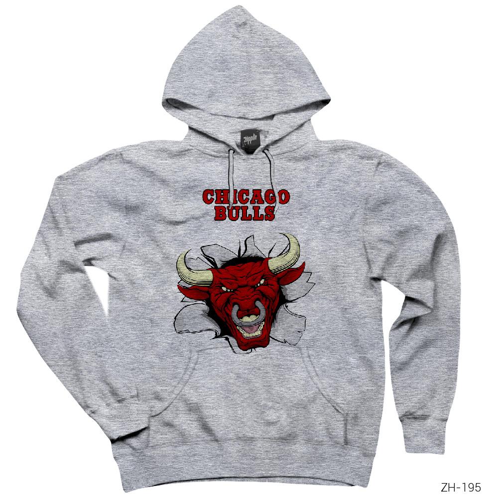 Chicago Bulls 3D Gri Kapşonlu Sweatshirt Hoodie