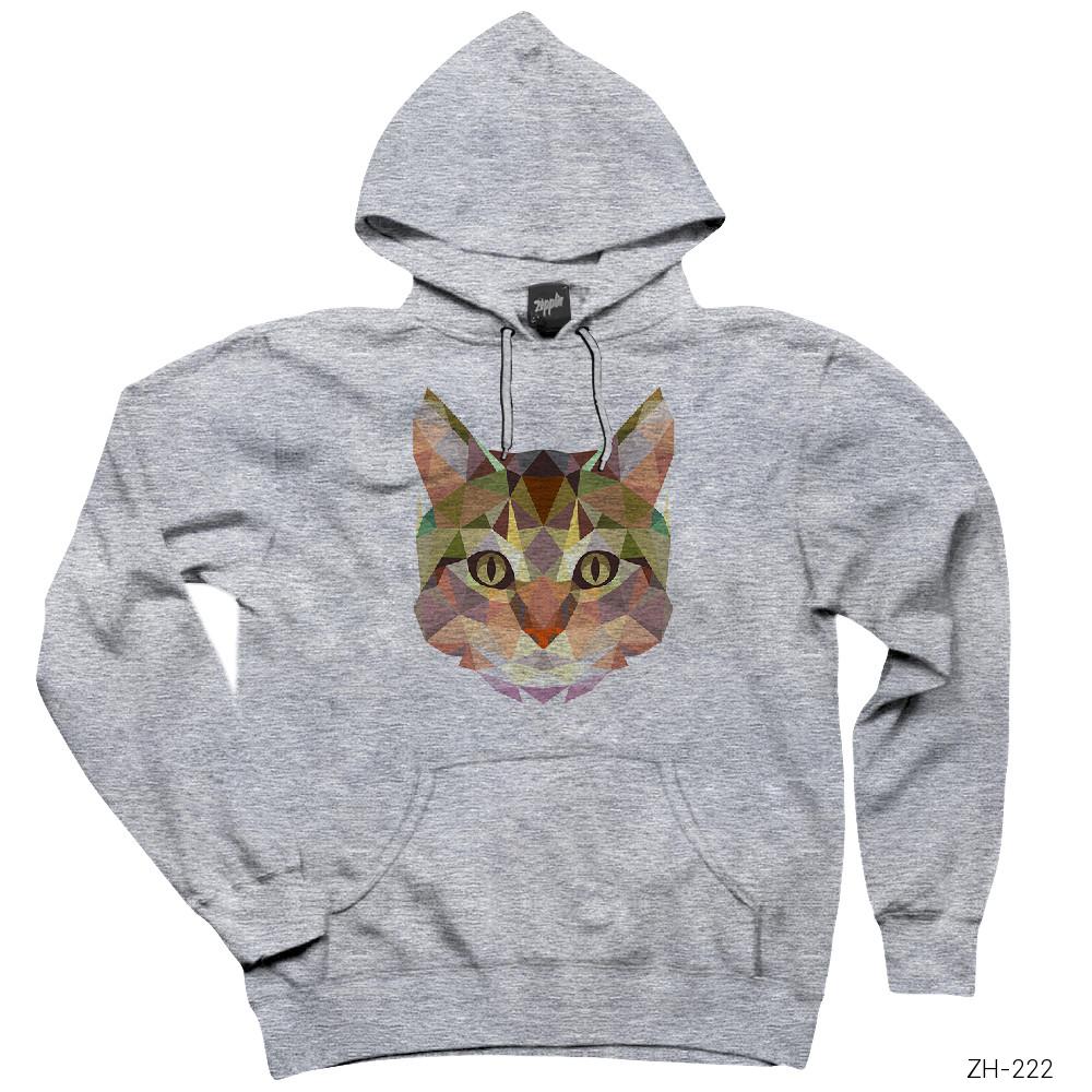 Polygon Kedi Gri Kapşonlu Sweatshirt Hoodie