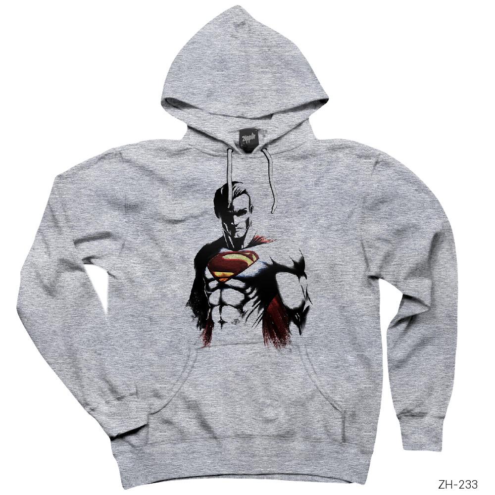 Superman Gri Kapşonlu Sweatshirt Hoodie