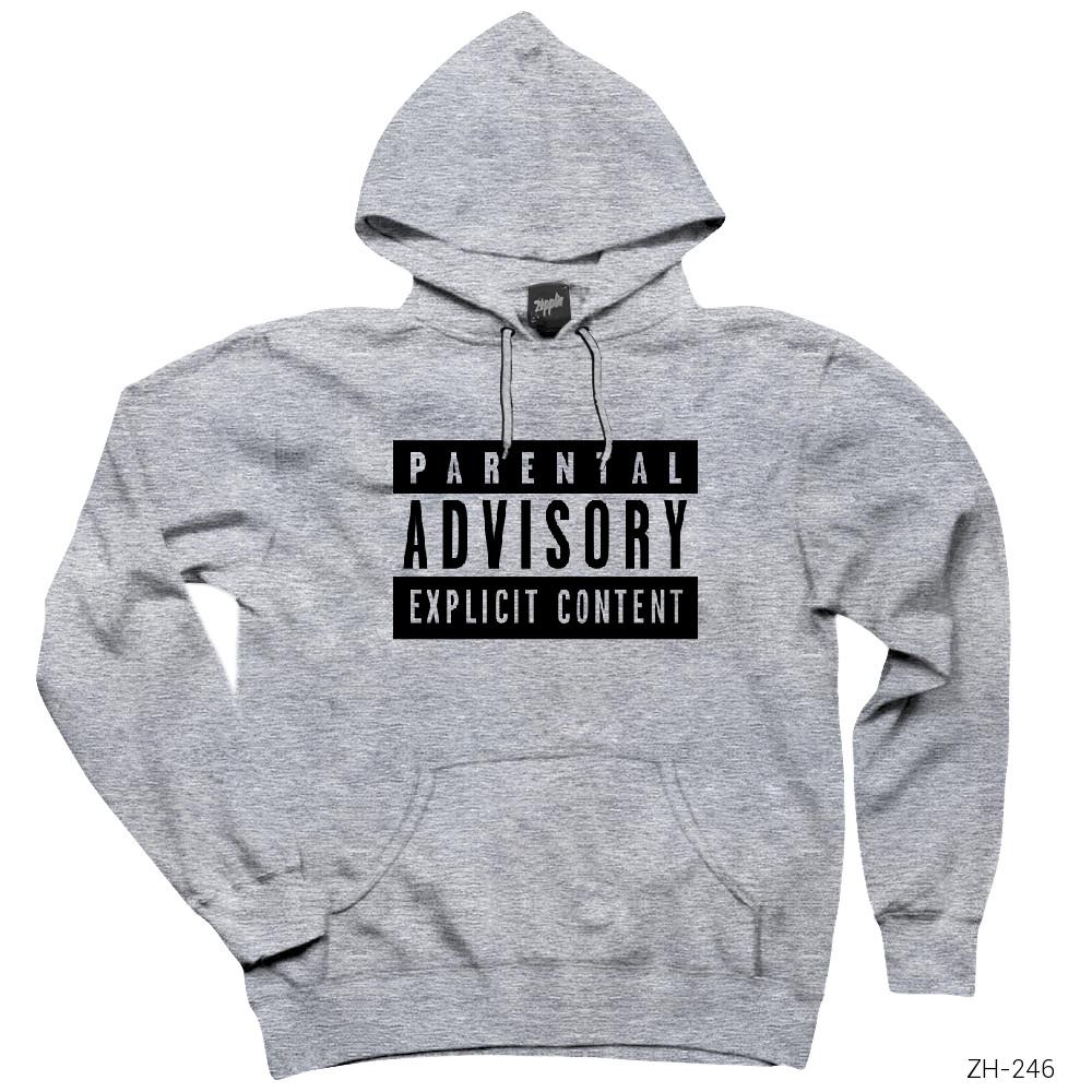 Parental Advisory Gri Kapşonlu Sweatshirt Hoodie
