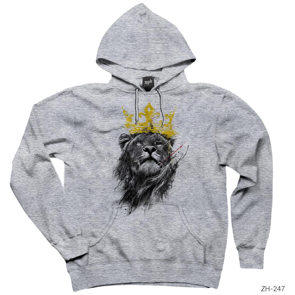 Aslan Kral Gri Kapşonlu Sweatshirt Hoodie