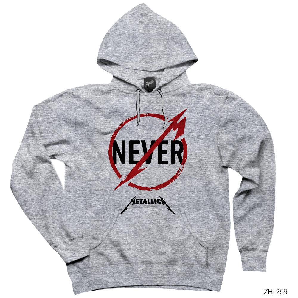 Metallica Never Gri Kapşonlu Sweatshirt Hoodie