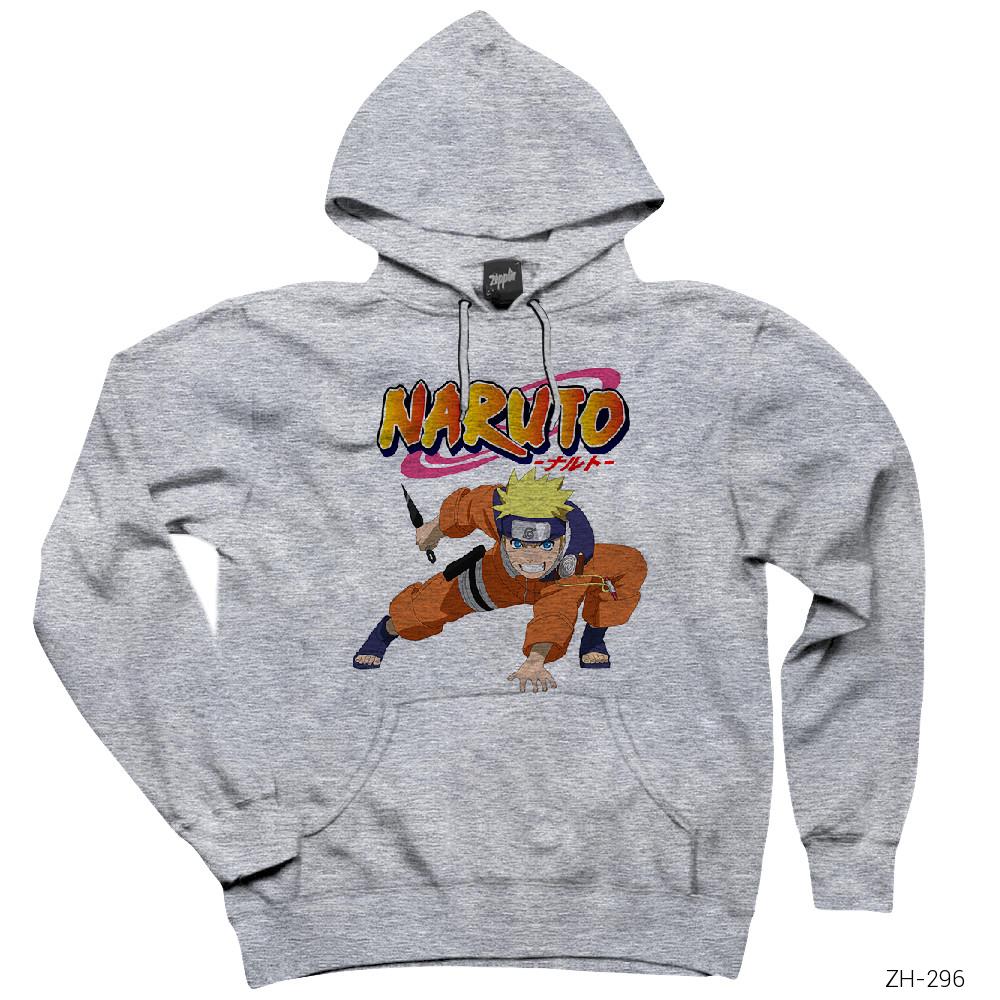 Naruto Gri Kapşonlu Sweatshirt Hoodie