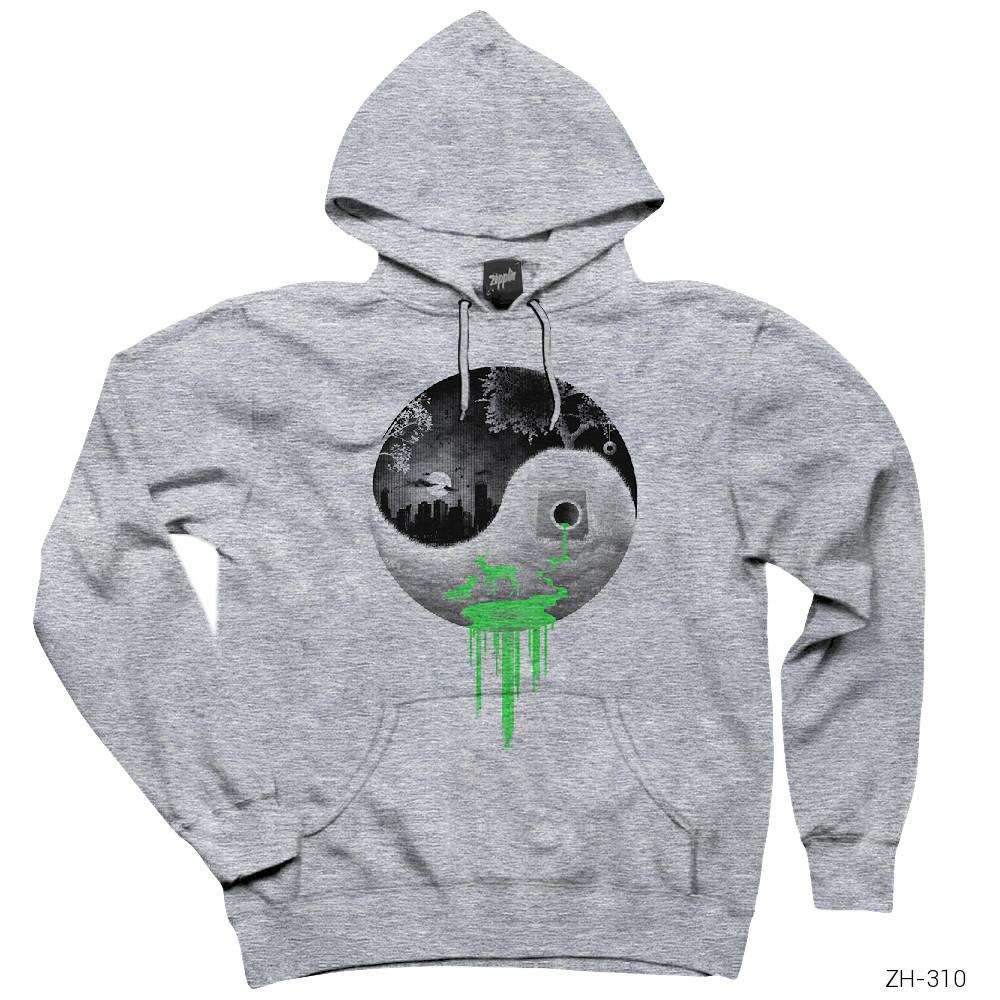 Yin Yang Eko Sistem Gri Kapşonlu Sweatshirt Hoodie