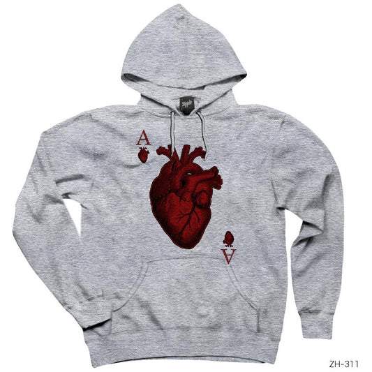 As Kalp Gri Kapşonlu Sweatshirt Hoodie