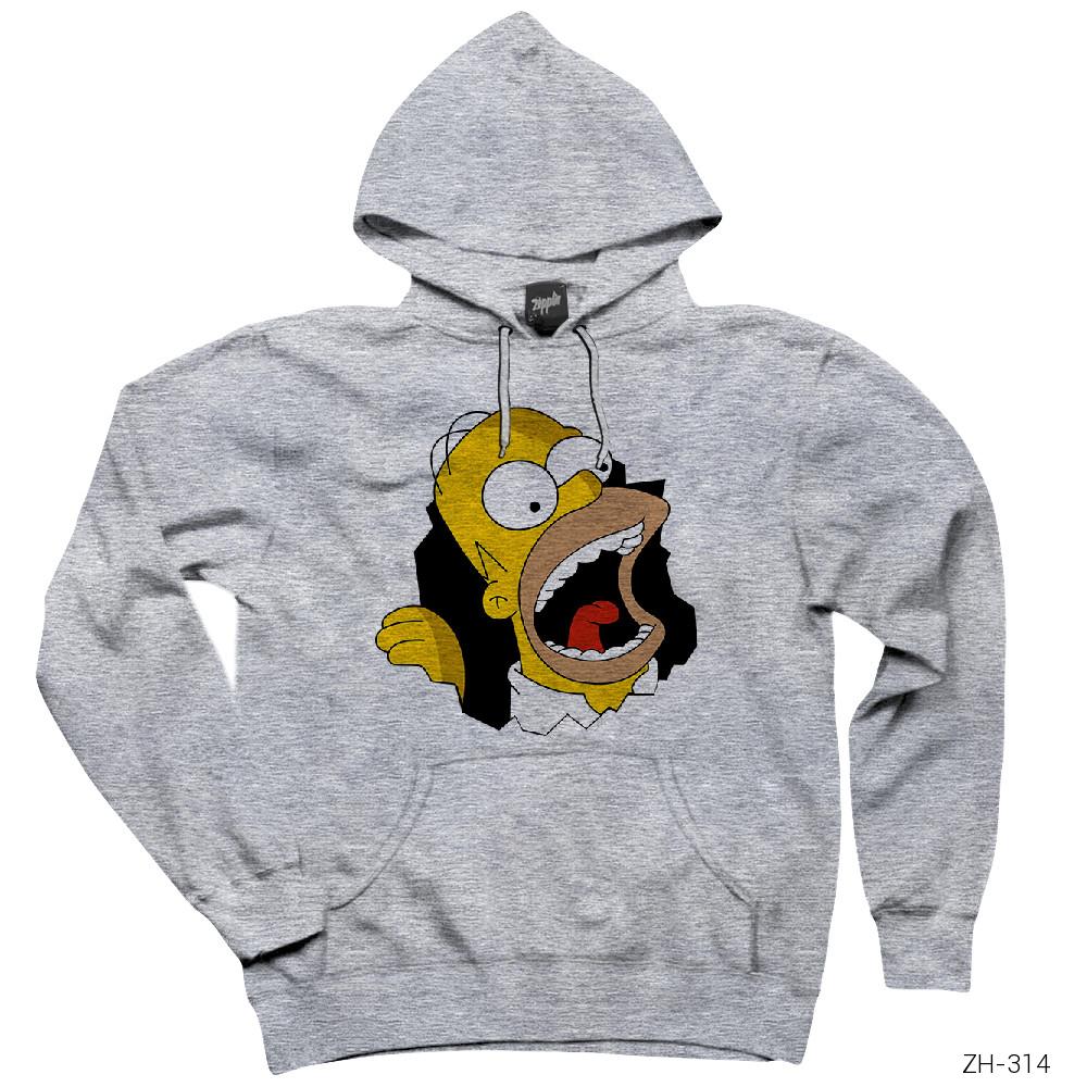 Homer Simpson Gri Kapşonlu Sweatshirt Hoodie