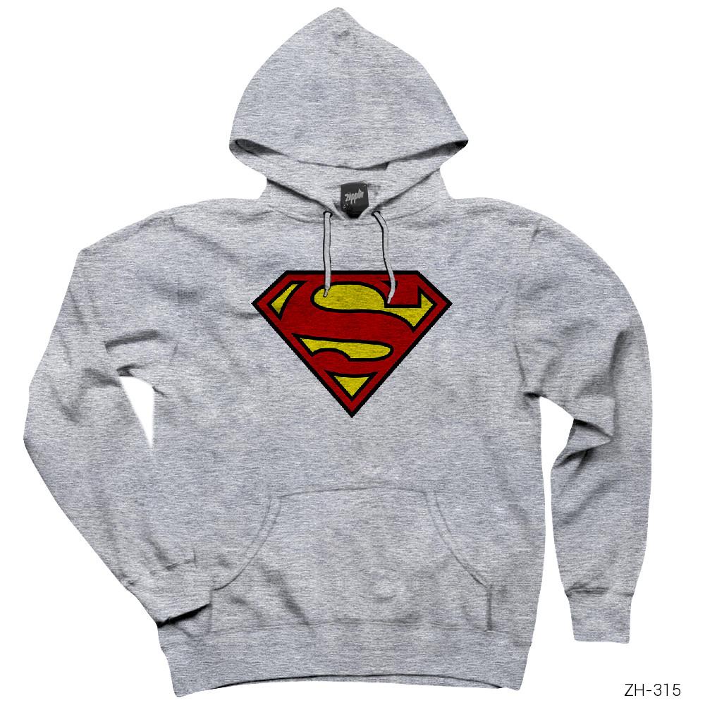 Superman Klasik Gri Kapşonlu Sweatshirt Hoodie