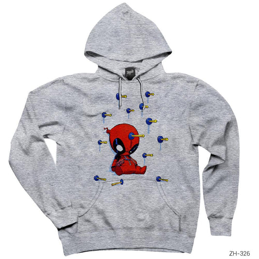 Deadpool Headshot Gri Kapşonlu Sweatshirt Hoodie