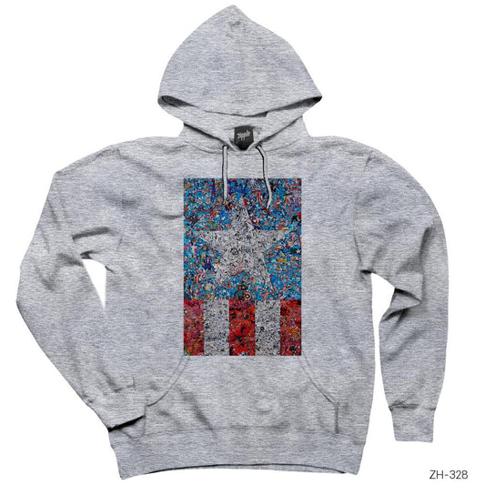 Kaptan Amerika Gri Kapşonlu Sweatshirt Hoodie