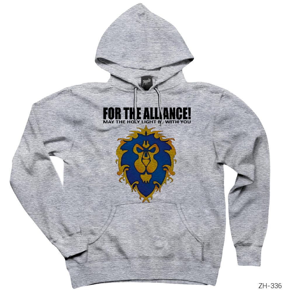 World of Warcraft Alliance Gri Kapşonlu Sweatshirt Hoodie