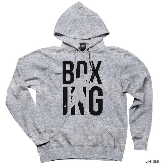 Boxing Logo Gri Kapşonlu Sweatshirt Hoodie