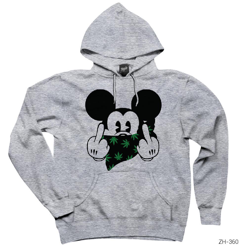 Mickey Mouse Smoker Gri Kapşonlu Sweatshirt Hoodie