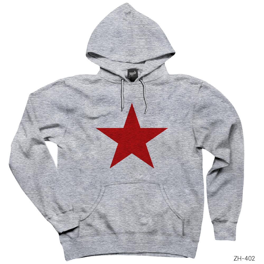 Kızıl Yıldız Gri Kapşonlu Sweatshirt Hoodie