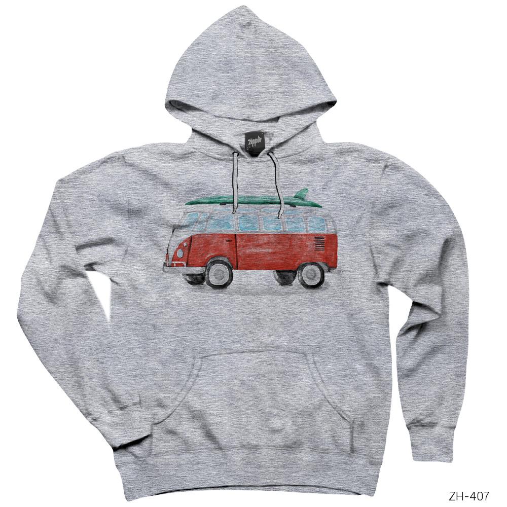 Wolksvagen Minibus Paint Gri Kapşonlu Sweatshirt Hoodie
